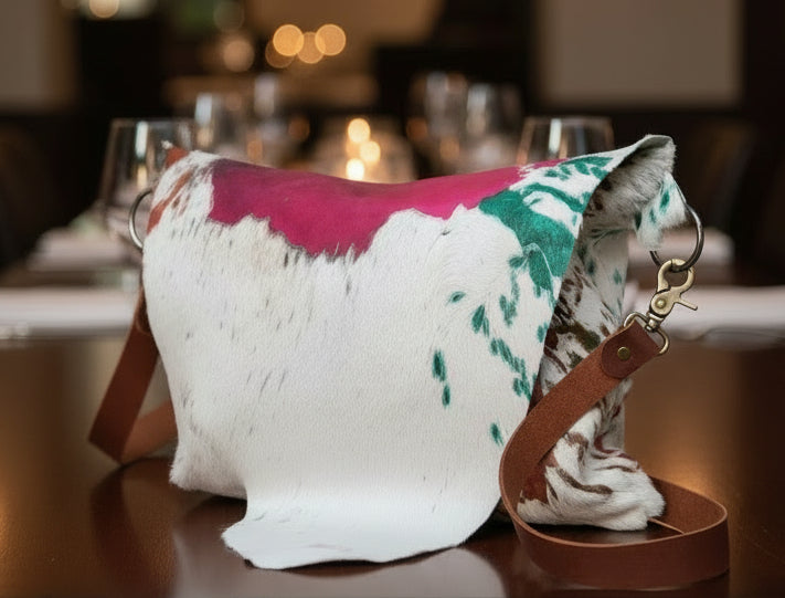 Muliti colored Hair on Cowhide Bag